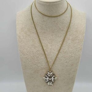 J Crew Art Deco Gold Tone Clear Crystal Pendant